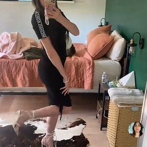 Michael by Michael Kors Sz S black midi turtleneck knit dress.